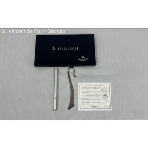 Mikimoto International Pearl Ballpoint Pen & Bookmark Set Silver With Box Japan